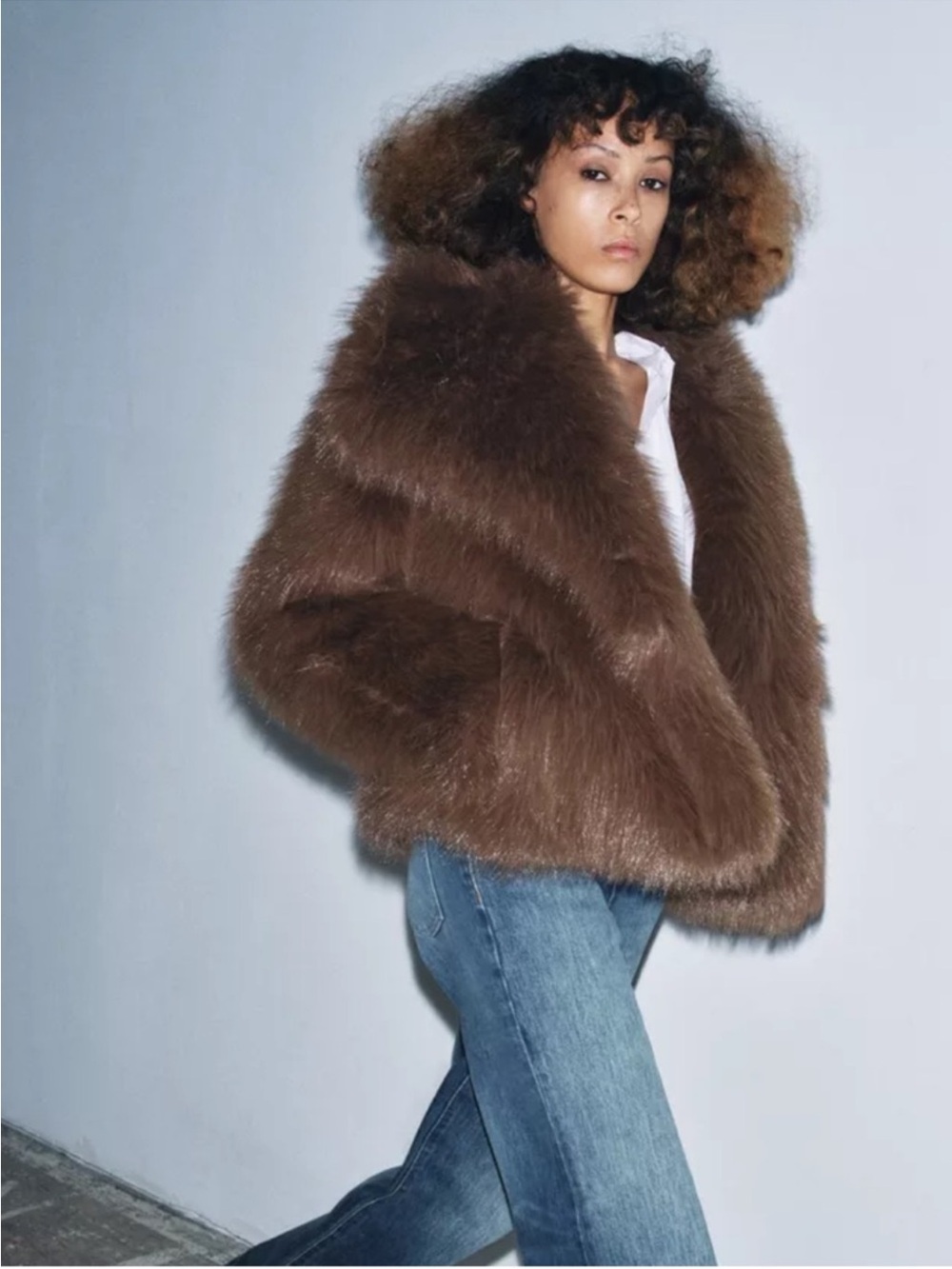 Zara light brown faux fur short coat